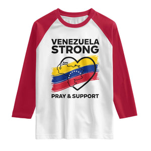 Venezuela Strong Pray and Support Raglan Shirt Solidarity Patriotic Venezuelan Flag Map Heart