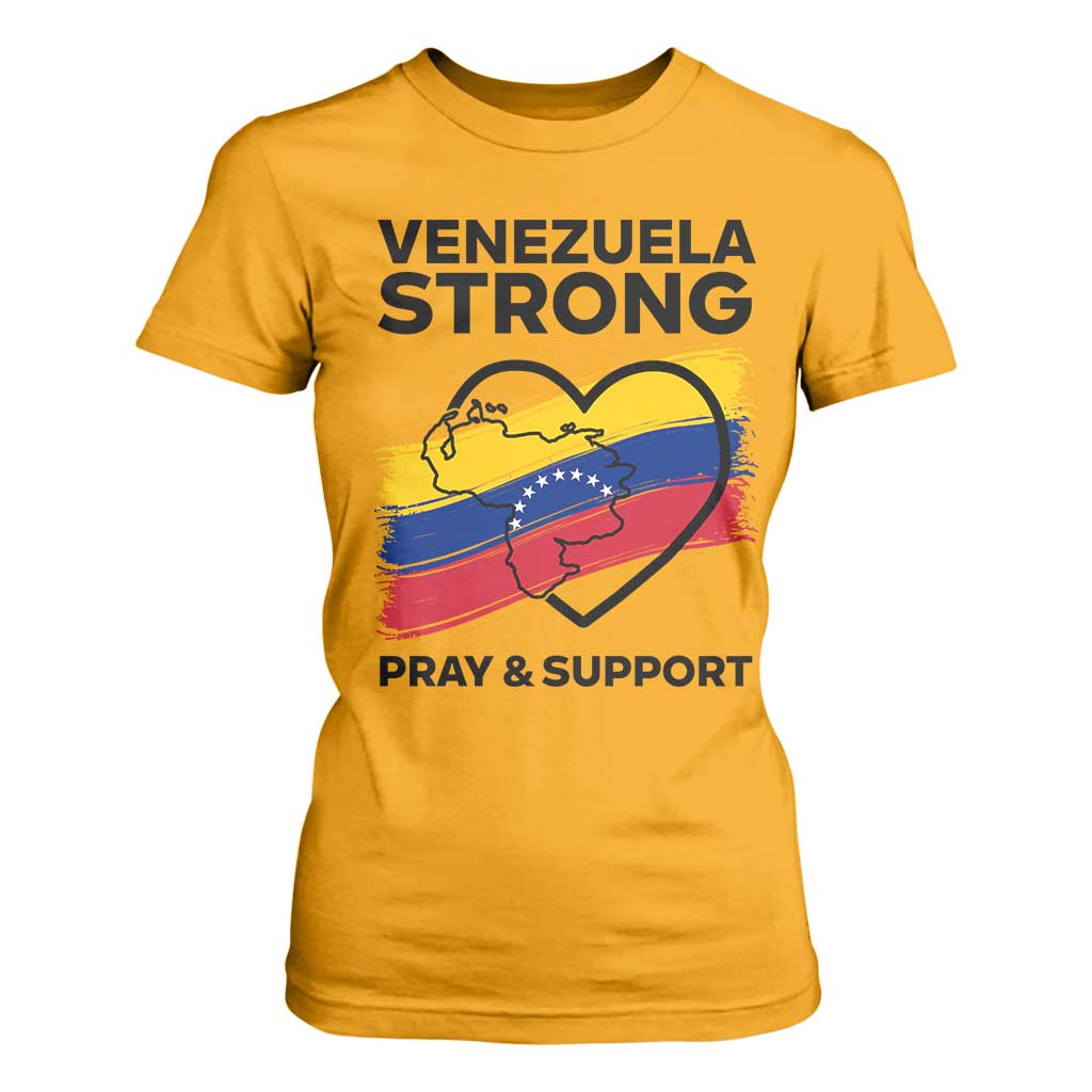 Venezuela Strong Pray and Support T Shirt For Women Solidarity Patriotic Venezuelan Flag Map Heart