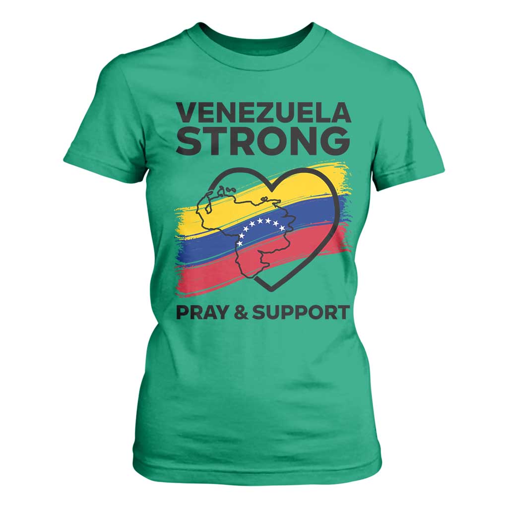 Venezuela Strong Pray and Support T Shirt For Women Solidarity Patriotic Venezuelan Flag Map Heart