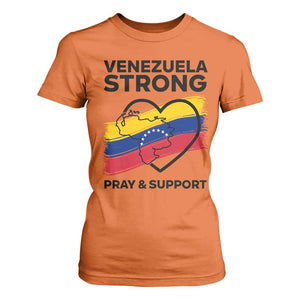 Venezuela Strong Pray and Support T Shirt For Women Solidarity Patriotic Venezuelan Flag Map Heart