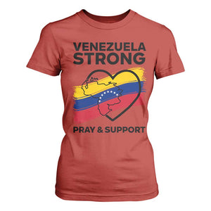 Venezuela Strong Pray and Support T Shirt For Women Solidarity Patriotic Venezuelan Flag Map Heart