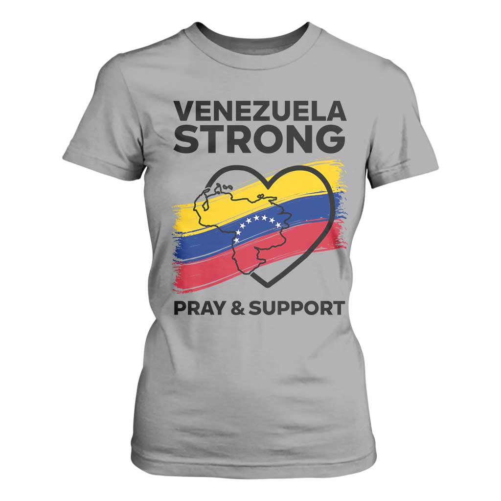 Venezuela Strong Pray and Support T Shirt For Women Solidarity Patriotic Venezuelan Flag Map Heart