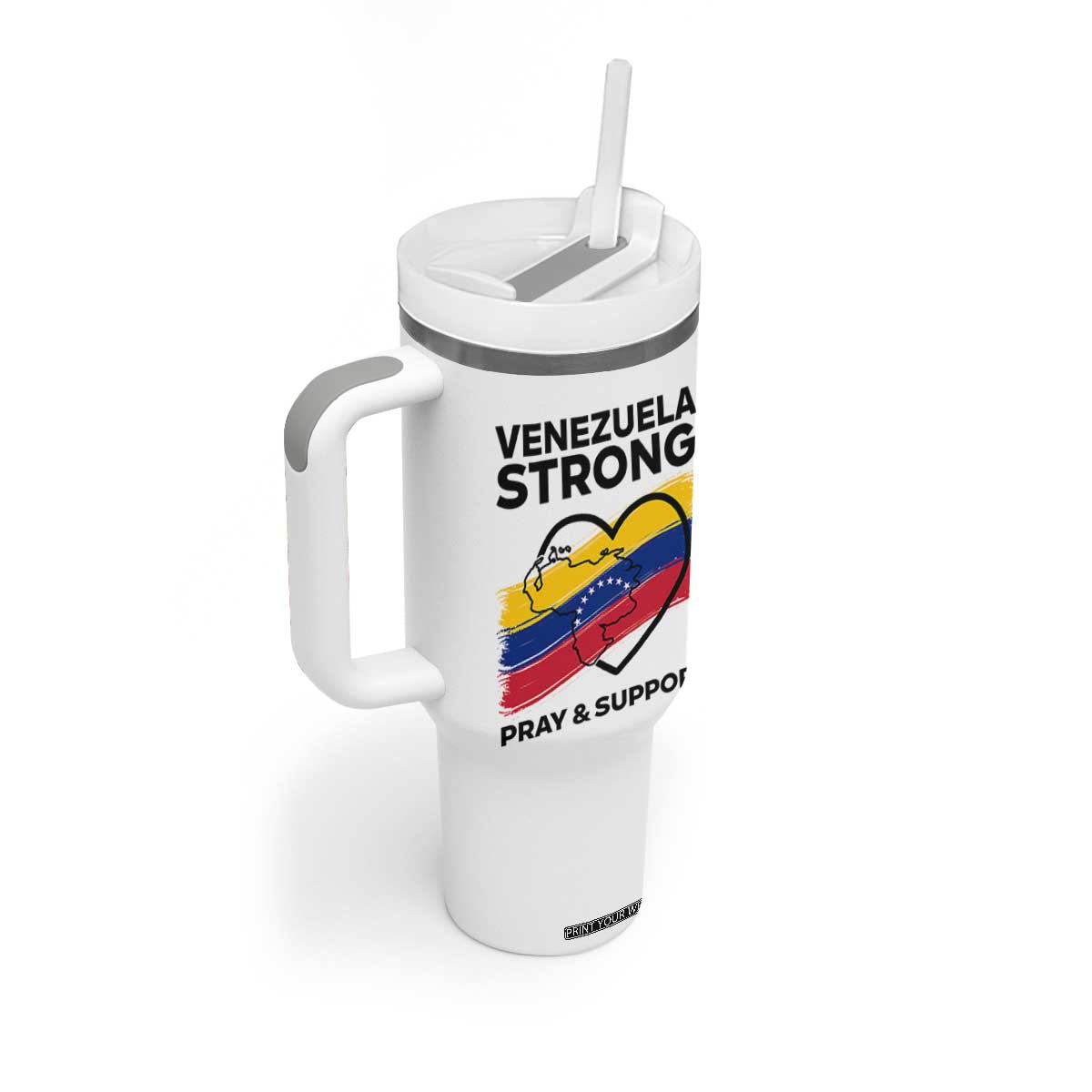 Venezuela Strong Pray and Support Tumbler With Handle Solidarity Patriotic Venezuelan Flag Map Heart TS02 Print Your Wear
