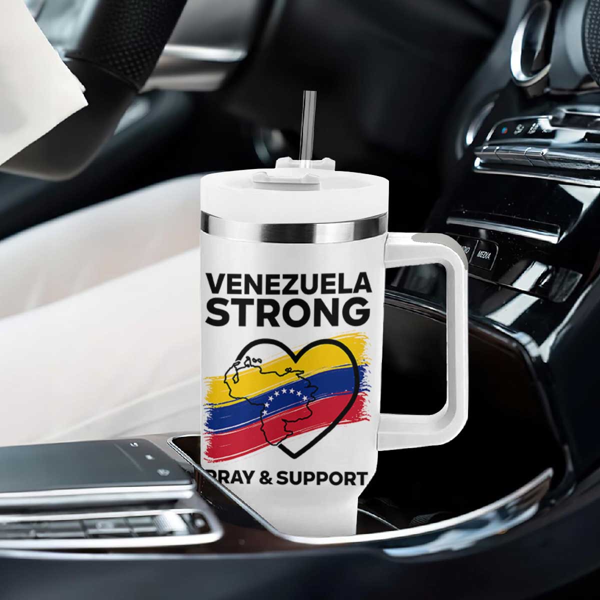 Venezuela Strong Pray and Support Tumbler With Handle Solidarity Patriotic Venezuelan Flag Map Heart TS02 Print Your Wear