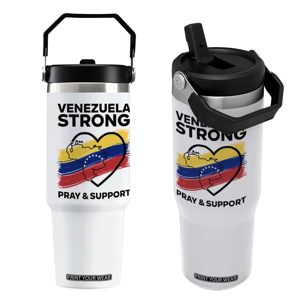 Venezuela Strong Pray and Support Flip Straw Tumbler Solidarity Patriotic Venezuelan Flag Map Heart TS02 One Size: 30 oz White Print Your Wear