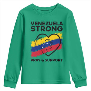 Venezuela Strong Pray and Support Youth Sweatshirt Solidarity Patriotic Venezuelan Flag Map Heart