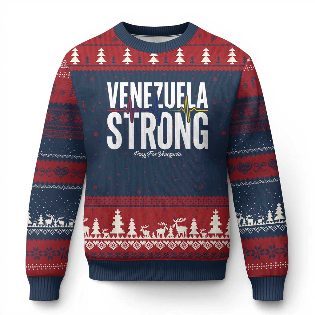 Venezuela Strong Venezuelan Heartbeat Ugly Christmas Sweater Solidarity Resilience Hope and Prayer TS02 Navy Red Print Your Wear