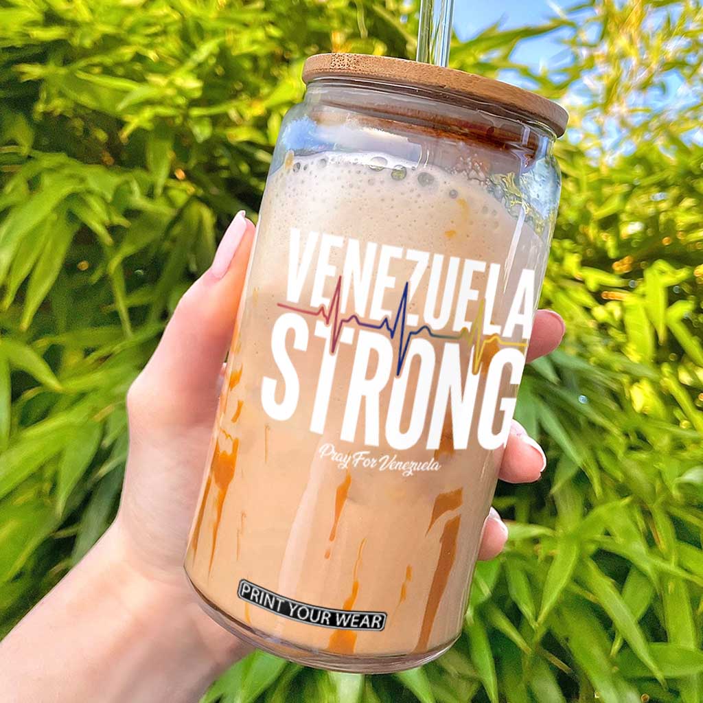 Venezuela Strong Venezuelan Heartbeat Glass Can Solidarity Resilience Hope and Prayer TS02 Black Print Your Wear