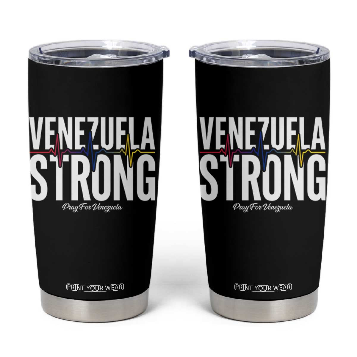 Venezuela Strong Venezuelan Heartbeat Tumbler Cup Solidarity Resilience Hope and Prayer TS02 Black Print Your Wear