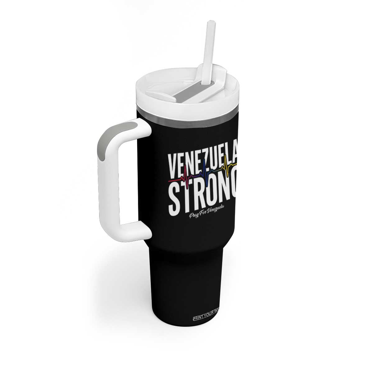 Venezuela Strong Venezuelan Heartbeat Tumbler With Handle Solidarity Resilience Hope and Prayer TS02 Print Your Wear