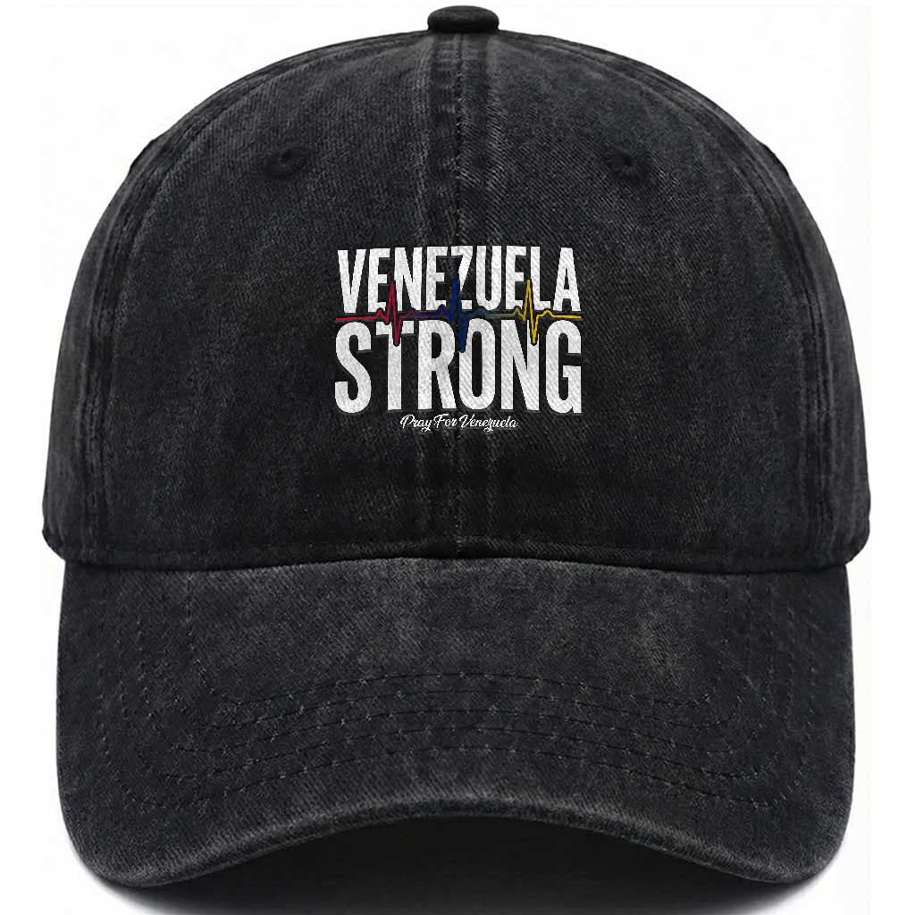 Venezuela Strong Venezuelan Heartbeat Washed Cotton Baseball Cap Solidarity Resilience Hope and Prayer