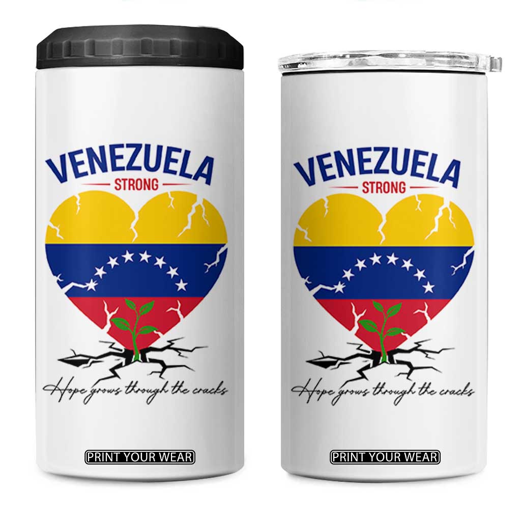 Venezuela Strong Healing Support 4 in 1 Can Cooler Tumbler Hope Grows Through Cracks Venezuelan Flag Heart