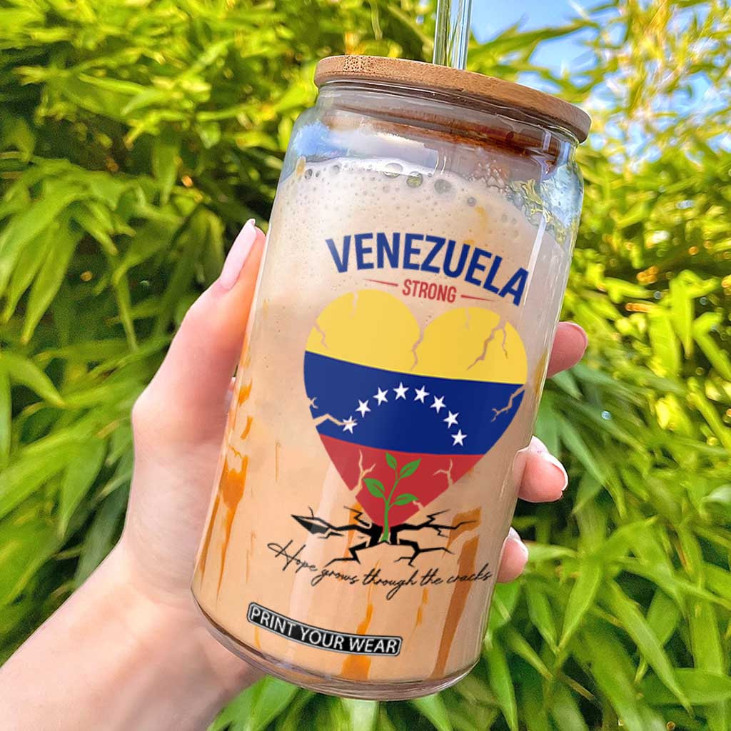 Venezuela Strong Healing Support Glass Can Hope Grows Through Cracks Venezuelan Flag Heart