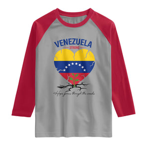 Venezuela Strong Healing Support Raglan Shirt Hope Grows Through Cracks Venezuelan Flag Heart