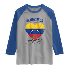 Venezuela Strong Healing Support Raglan Shirt Hope Grows Through Cracks Venezuelan Flag Heart