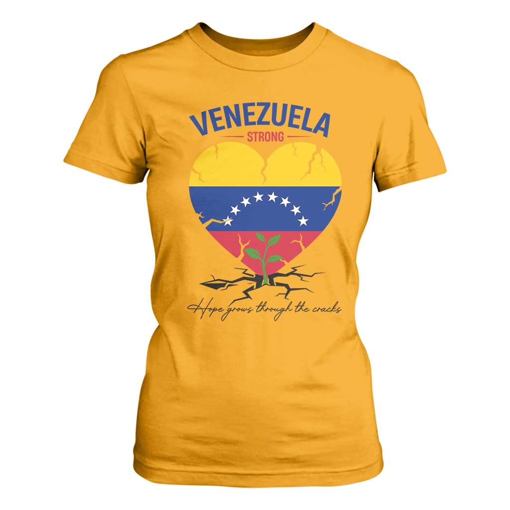 Venezuela Strong Healing Support T Shirt For Women Hope Grows Through Cracks Venezuelan Flag Heart