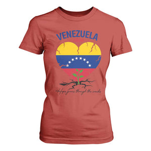 Venezuela Strong Healing Support T Shirt For Women Hope Grows Through Cracks Venezuelan Flag Heart