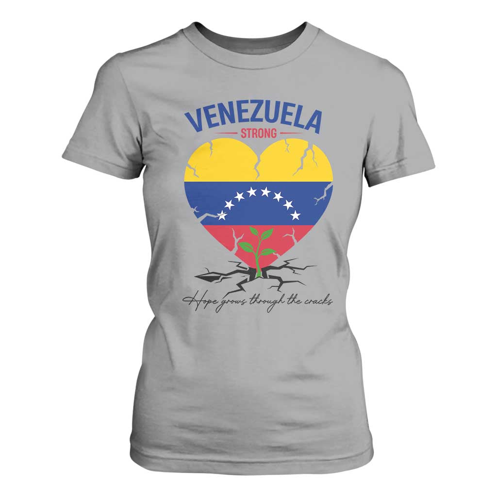 Venezuela Strong Healing Support T Shirt For Women Hope Grows Through Cracks Venezuelan Flag Heart