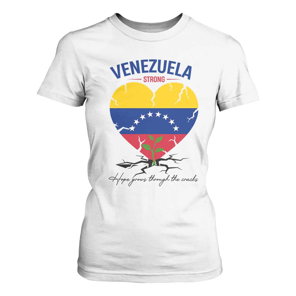 Venezuela Strong Healing Support T Shirt For Women Hope Grows Through Cracks Venezuelan Flag Heart