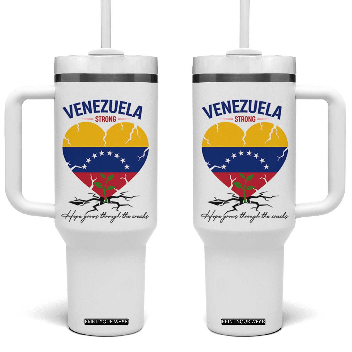 Venezuela Strong Healing Support Tumbler With Handle Hope Grows Through Cracks Venezuelan Flag Heart