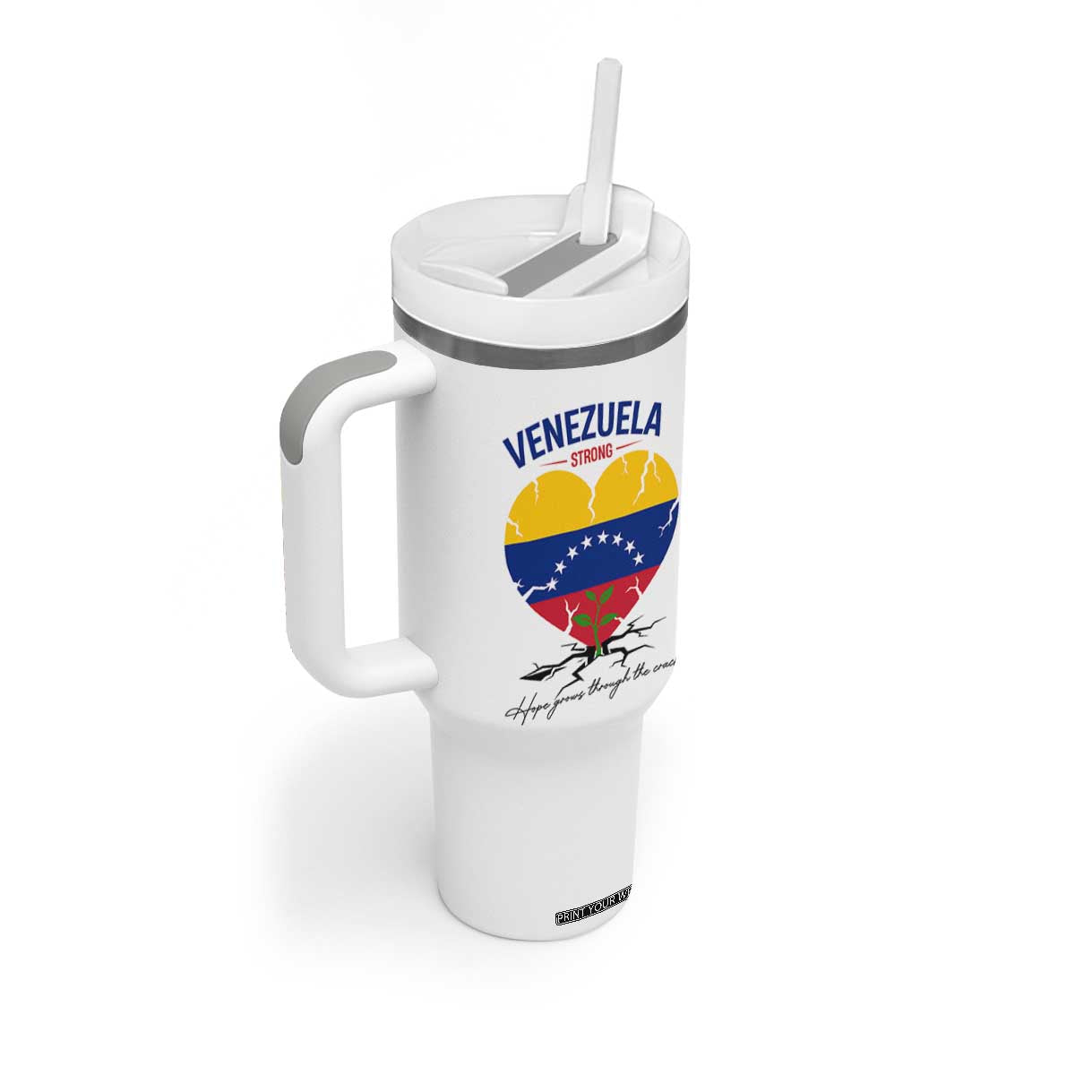 Venezuela Strong Healing Support Tumbler With Handle Hope Grows Through Cracks Venezuelan Flag Heart