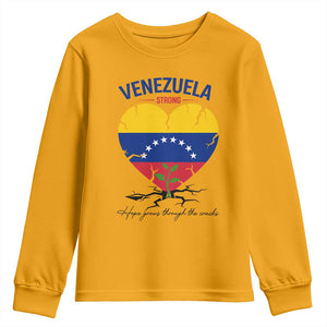 Venezuela Strong Healing Support Youth Sweatshirt Hope Grows Through Cracks Venezuelan Flag Heart