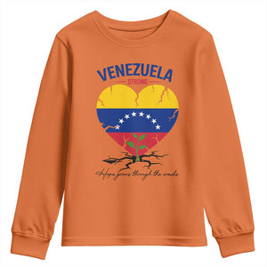 Venezuela Strong Healing Support Youth Sweatshirt Hope Grows Through Cracks Venezuelan Flag Heart