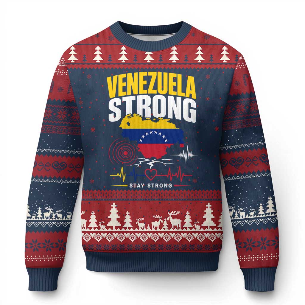 Venezuela Strong Support and Solidarity Ugly Christmas Sweater Patriotic Venezuelan Flag Country Map TS02 Navy Red Print Your Wear