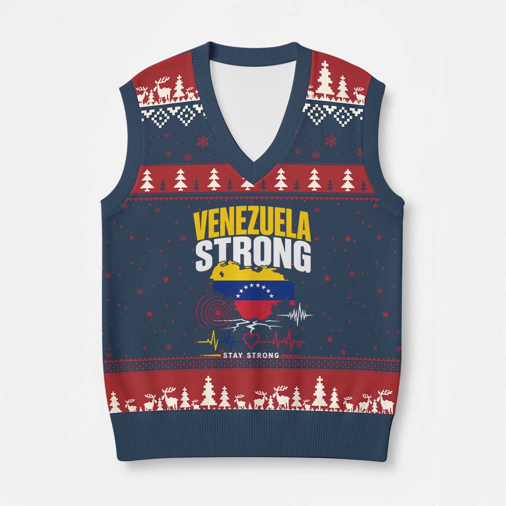 Venezuela Strong Support and Solidarity V-Neck Knit Sweater Vest Patriotic Venezuelan Flag Country Map TS02 Navy Red Print Your Wear