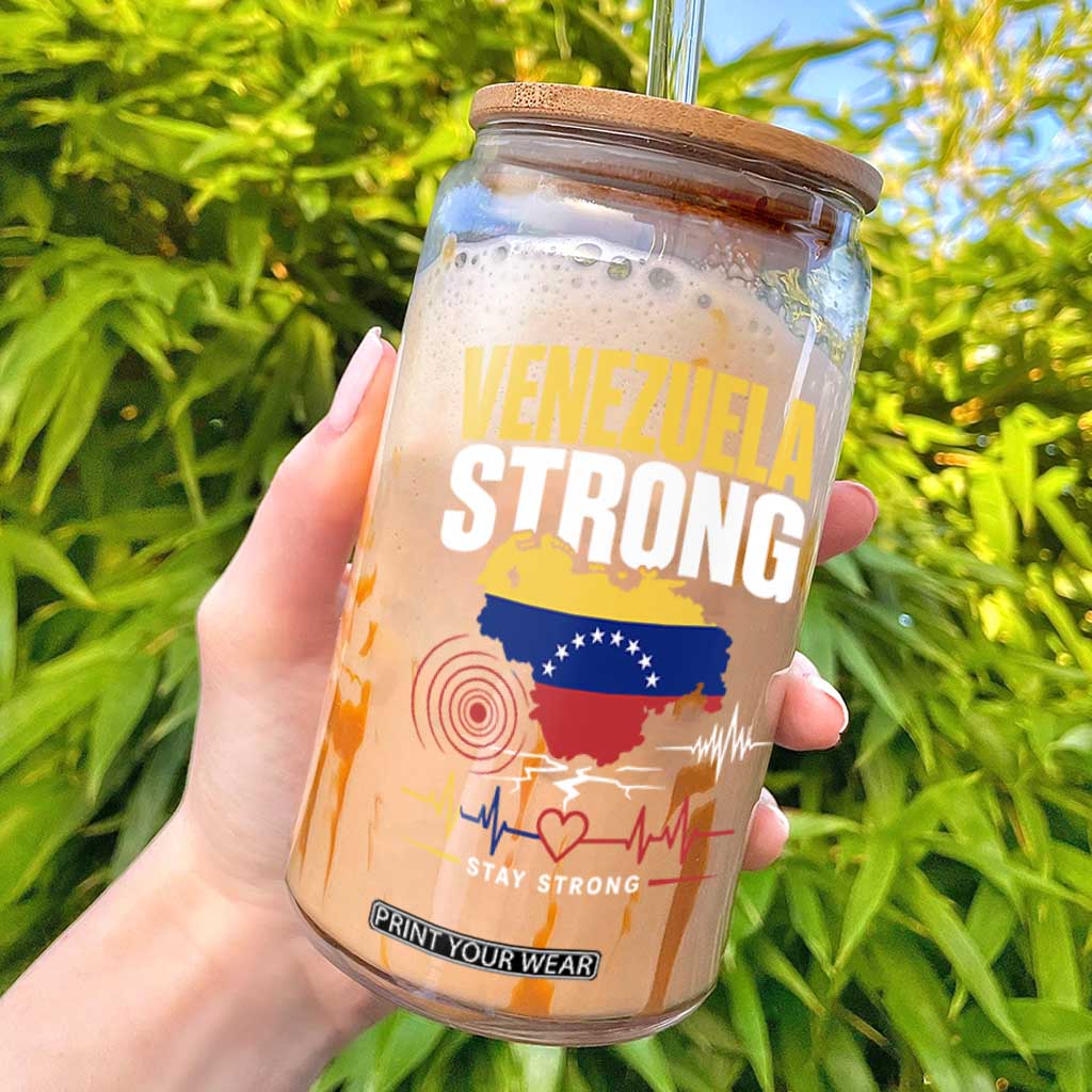 Venezuela Strong Support and Solidarity Glass Can Patriotic Venezuelan Flag Country Map