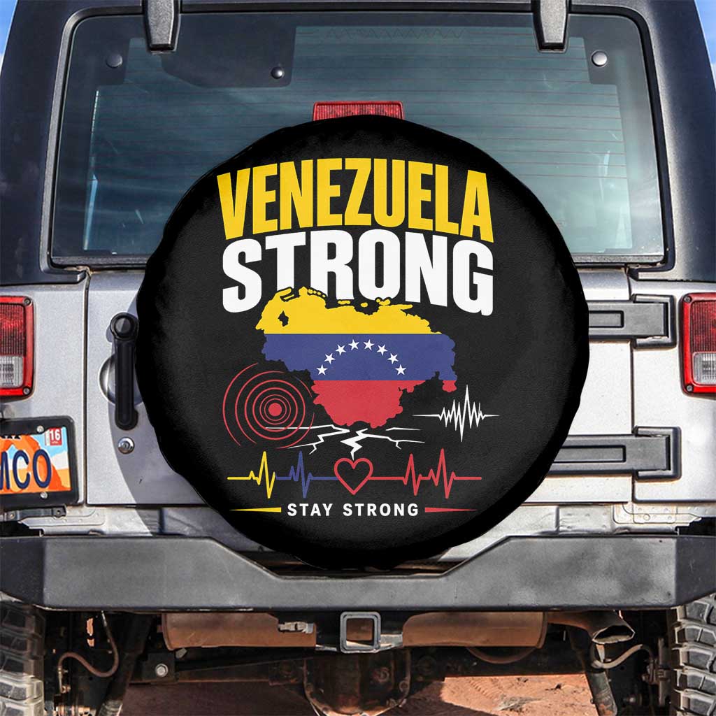 Venezuela Strong Support and Solidarity Spare Tire Cover Patriotic Venezuelan Flag Country Map TS02 No hole Black Print Your Wear