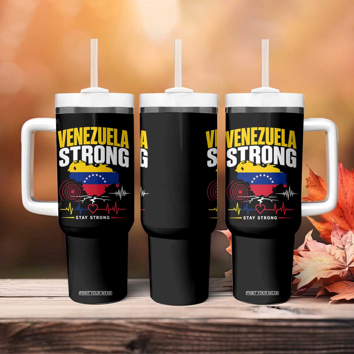 Venezuela Strong Support and Solidarity Tumbler With Handle Patriotic Venezuelan Flag Country Map