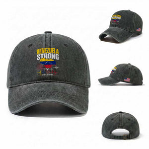 Venezuela Strong Support and Solidarity Washed Cotton Baseball Cap Patriotic Venezuelan Flag Country Map