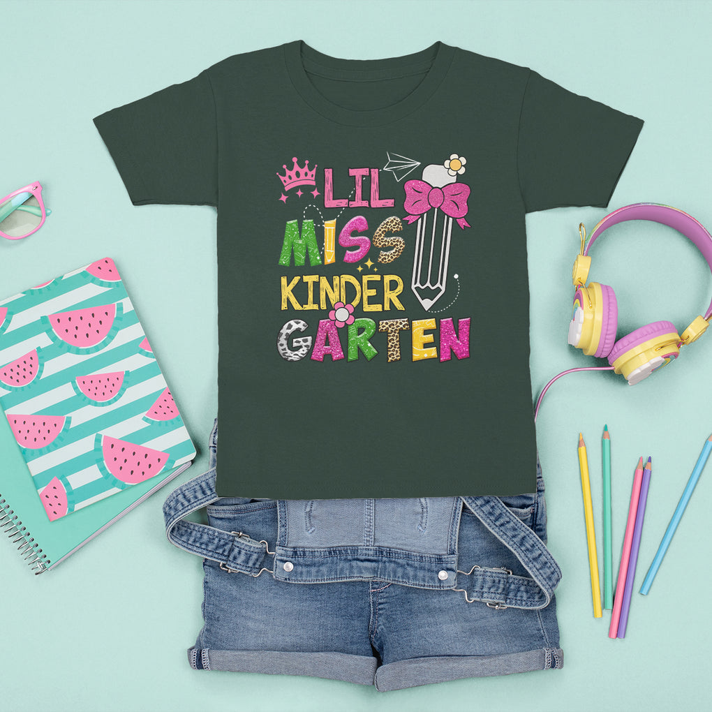 Lil Miss Kindergarten T Shirt For Kid Cute Kinder Girl Era TS02 Dark Forest Green Printyourwear
