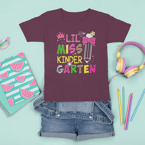 Lil Miss Kindergarten T Shirt For Kid Cute Kinder Girl Era TS02 Maroon Printyourwear