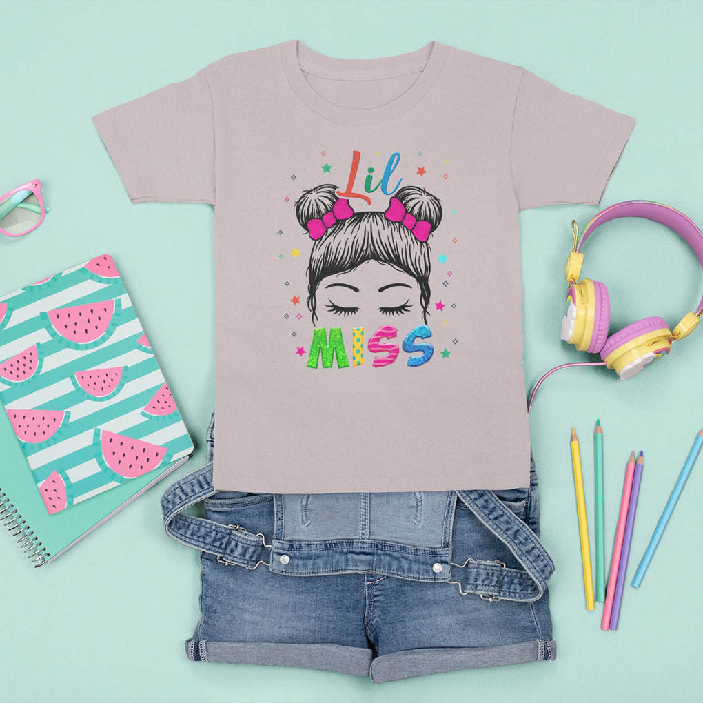 Lil Miss Kindergarten T Shirt For Kid Cute Kinder Girl Era Hair Bun TS02 Ice Gray Printyourwear