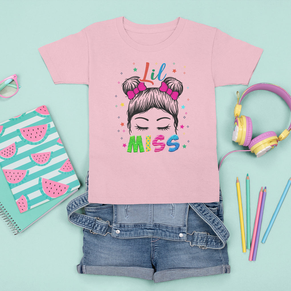 Lil Miss Kindergarten T Shirt For Kid Cute Kinder Girl Era Hair Bun TS02 Light Pink Printyourwear