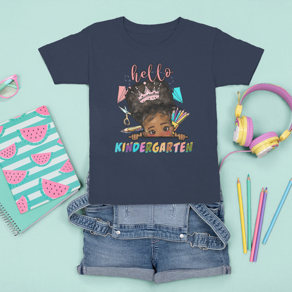 Hello Kindergarten T Shirt For Kid Cute Melanin Little Girl Kinder Era TS02 Navy Printyourwear