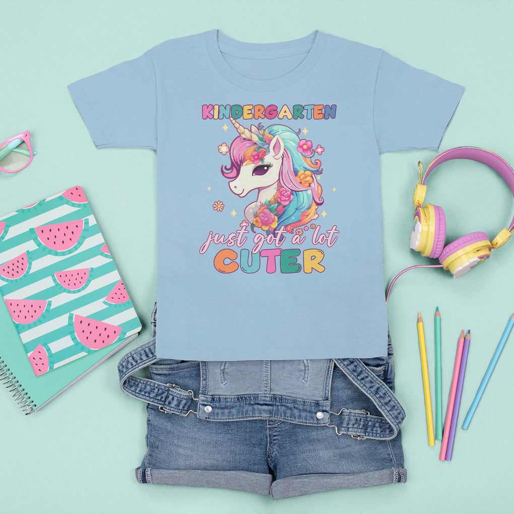 Cute Kindergarten Unicorn T Shirt For Kid Just Got A Lot Cuter Kinder Girl TS02 Light Blue Printyourwear