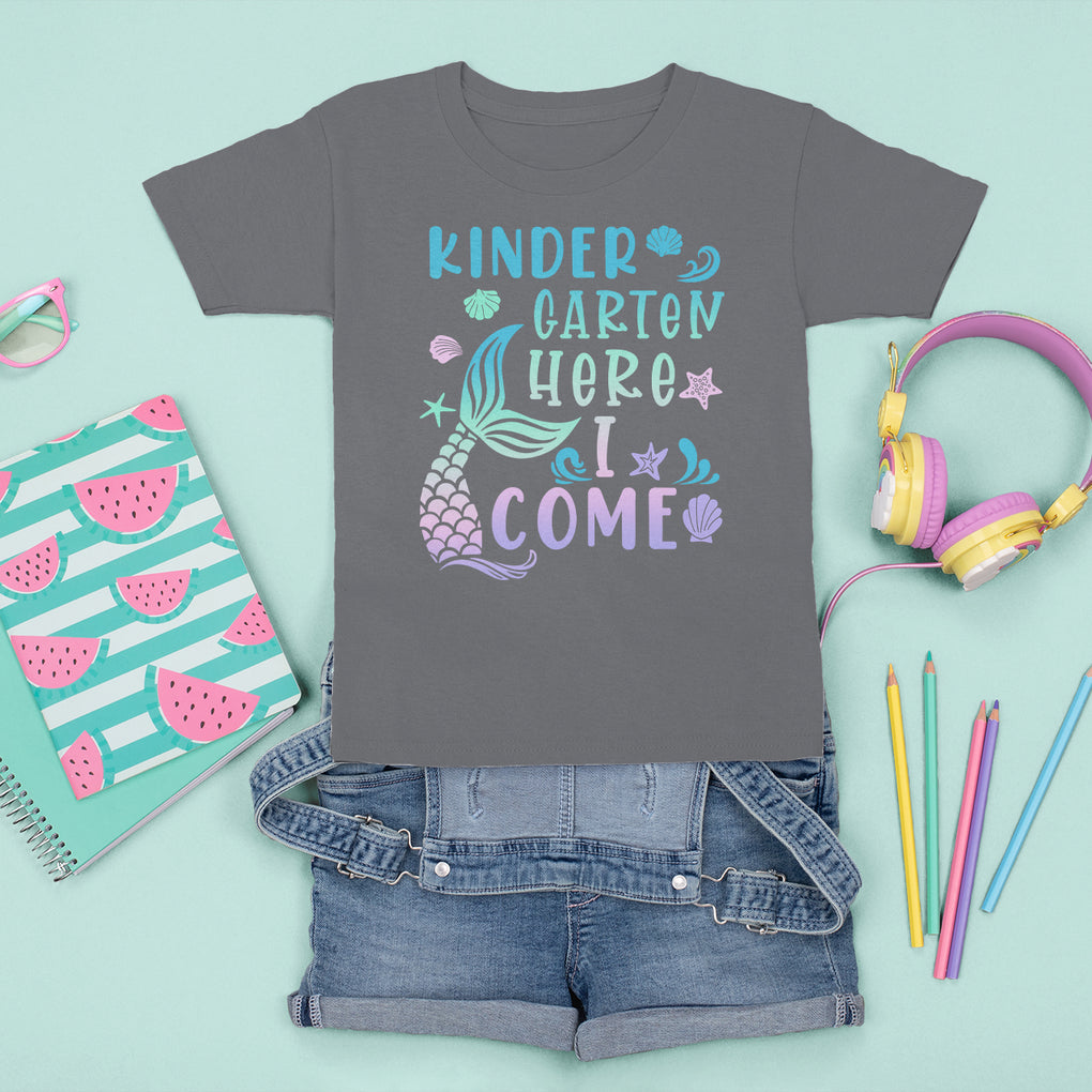 Cute Kindergarten Mermaid T Shirt For Kid Here I Come Kinder Girl TS02 Charcoal Printyourwear