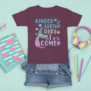 Cute Kindergarten Mermaid T Shirt For Kid Here I Come Kinder Girl TS02 Maroon Printyourwear