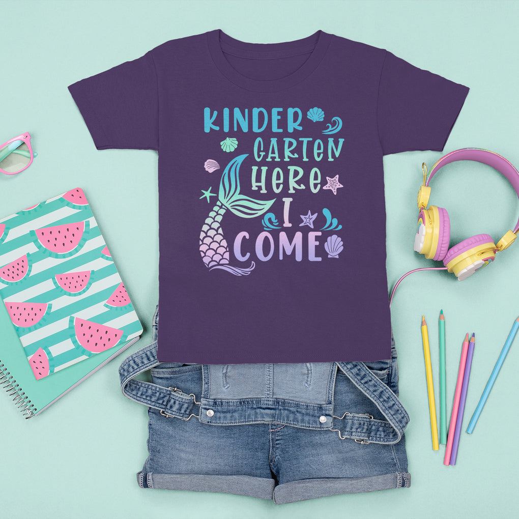 Cute Kindergarten Mermaid T Shirt For Kid Here I Come Kinder Girl TS02 Purple Printyourwear