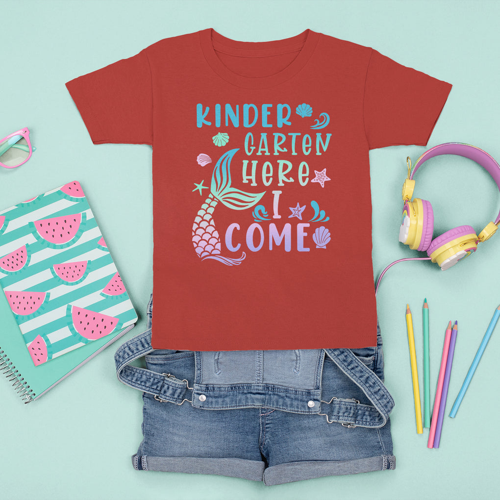 Cute Kindergarten Mermaid T Shirt For Kid Here I Come Kinder Girl TS02 Red Printyourwear