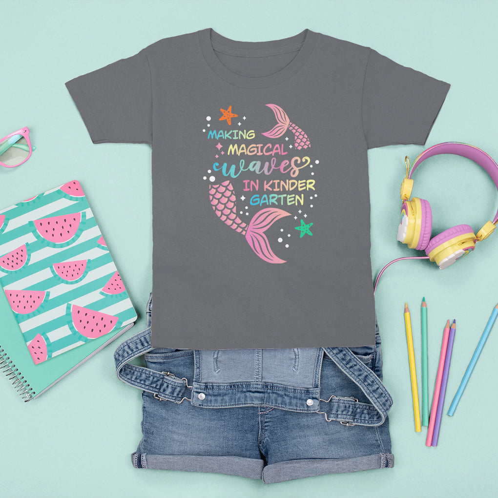 Cute Kindergarten Mermaid T Shirt For Kid Making Magical Waves Kinder Girl TS02 Charcoal Printyourwear
