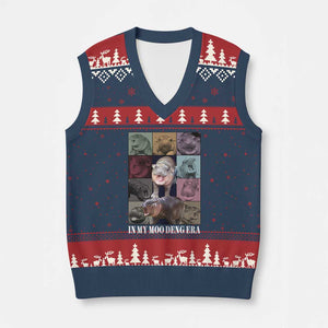 In My Moo Deng Era V-Neck Knit Sweater Vest Cute Pygmy Hippo TS02 Navy Red Print Your Wear