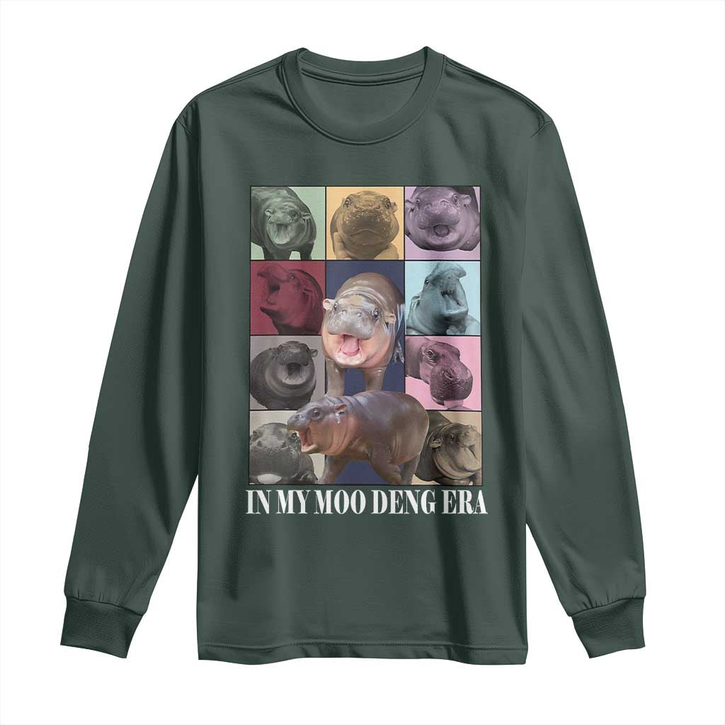 In My Moo Deng Era Long Sleeve Shirt Cute Pygmy Hippo TS02 Dark Forest Green Print Your Wear