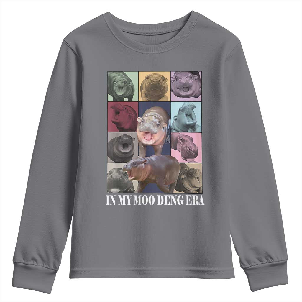In My Moo Deng Era Youth Sweatshirt Cute Pygmy Hippo TS02 Charcoal Print Your Wear