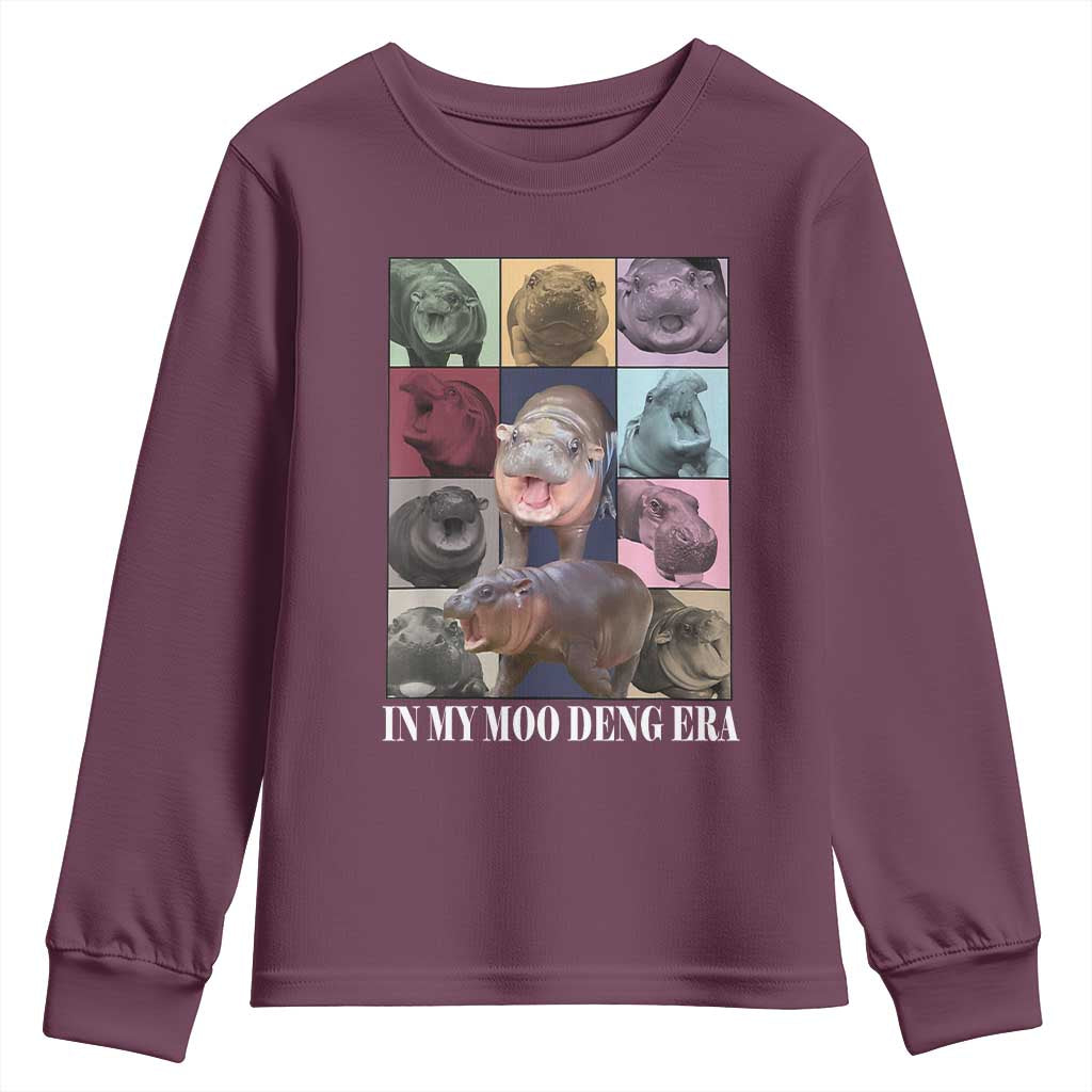 In My Moo Deng Era Youth Sweatshirt Cute Pygmy Hippo TS02 Maroon Print Your Wear
