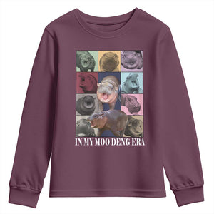 In My Moo Deng Era Youth Sweatshirt Cute Pygmy Hippo TS02 Maroon Print Your Wear