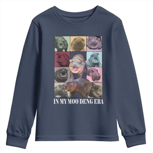 In My Moo Deng Era Youth Sweatshirt Cute Pygmy Hippo TS02 Navy Print Your Wear